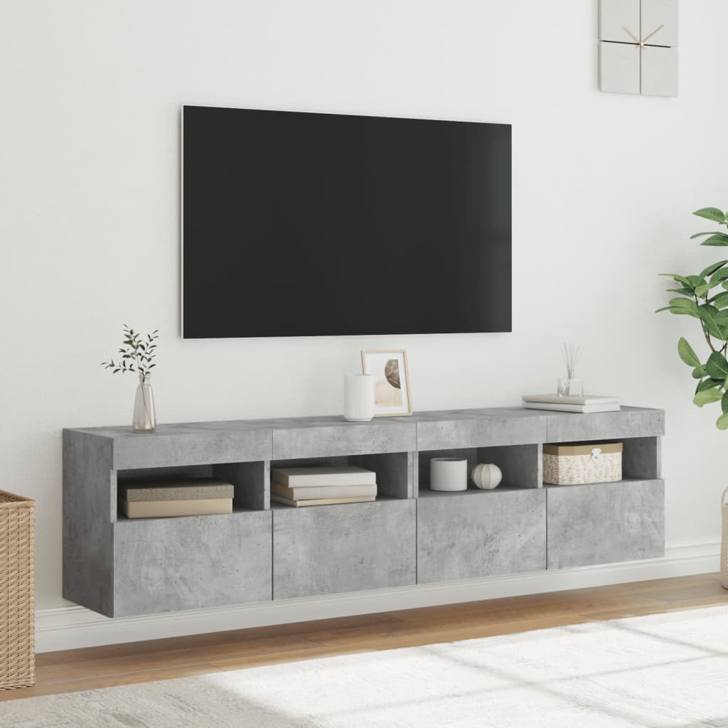 vidaXL Ścienne szafki TV z LED, 2 szt., szarość betonu, 80x30x40 cm