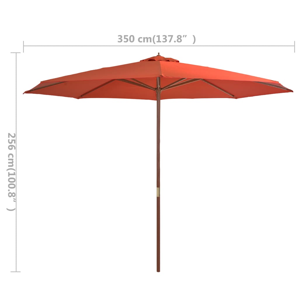 vidaXL Parasol ogrodowy na drewnianym słupku, 350 cm, terakota