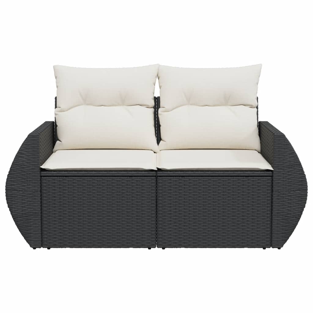 vidaXL Sofa ogrodowa z poduszkami, 2-osobowa, czarna, polirattan