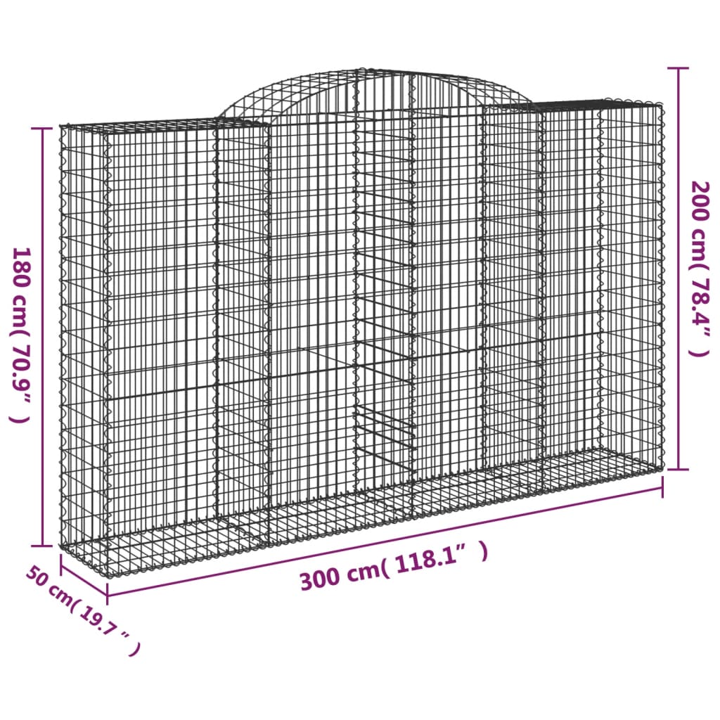 vidaXL Kosze gabionowe, 13 szt, 300x50x180/200cm, galwanizowane żelazo