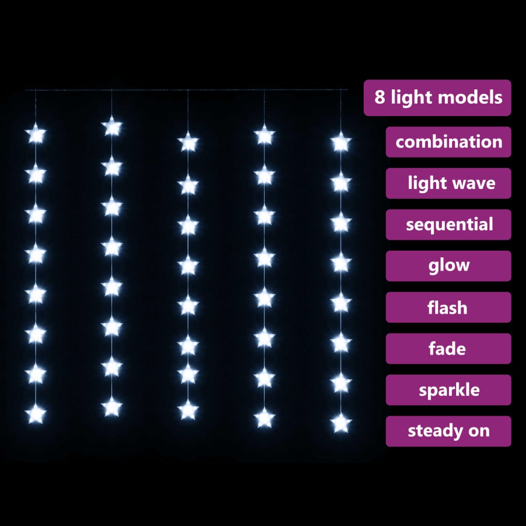 vidaXL Zasłona świetlnych gwiazdek 200 diod LED, zimna biel, 8 funkcji