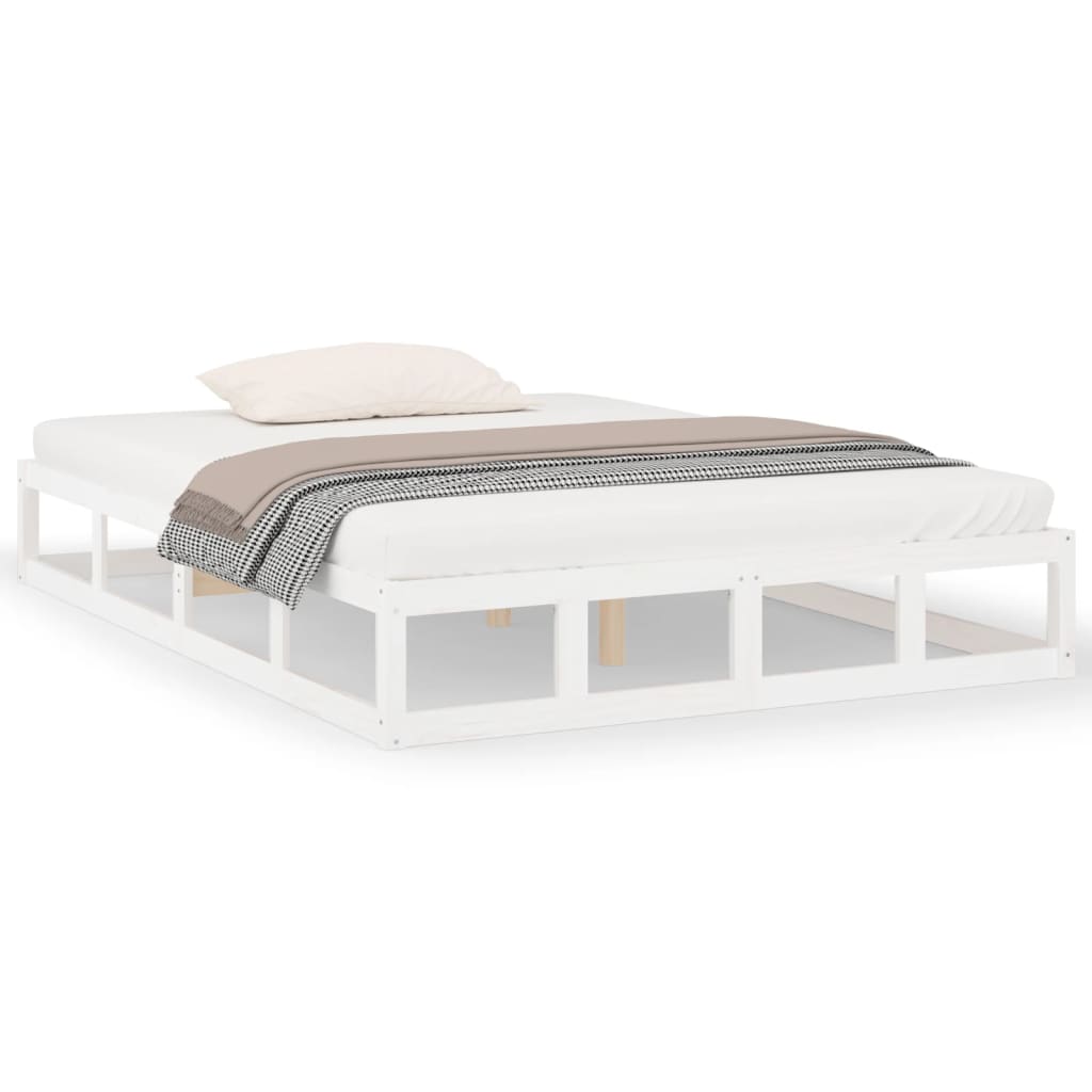vidaXL Rama łóżka, biała, 140x190 cm, lite drewno