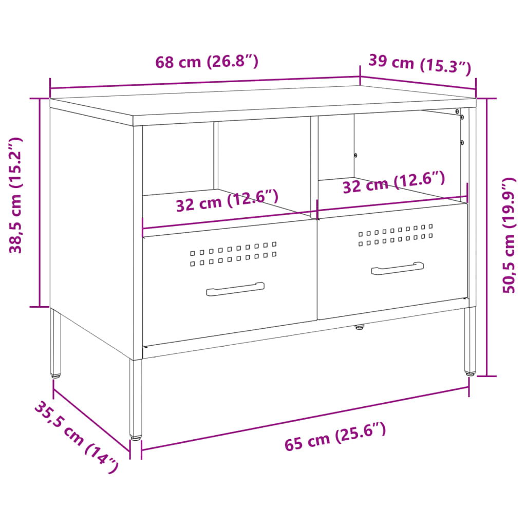 vidaXL Szafka pod telewizor, musztardowa, 68x39x50,5 cm, stalowa