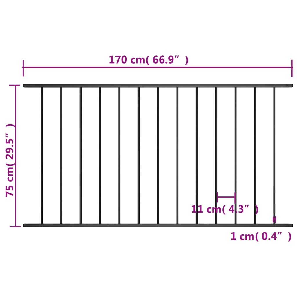 vidaXL Panel ogrodzeniowy, kryta proszkowo stal, 1,7x0,75m, czarny