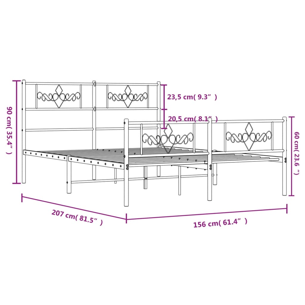 vidaXL Metalowa rama łóżka z wezgłowiem i zanóżkiem, biała, 150x200 cm