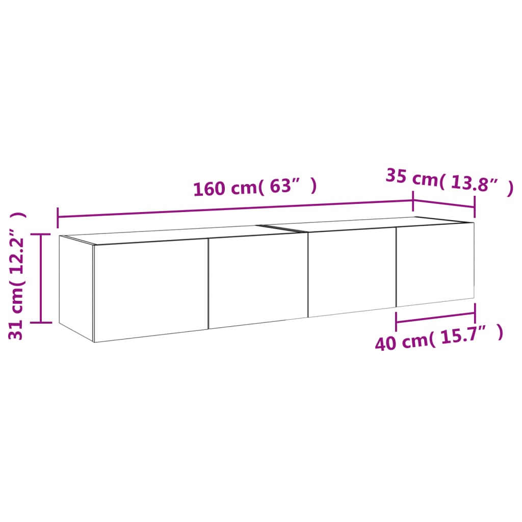 vidaXL Ścienne szafki TV z LED, 2 szt., czarne, 80x35x31 cm