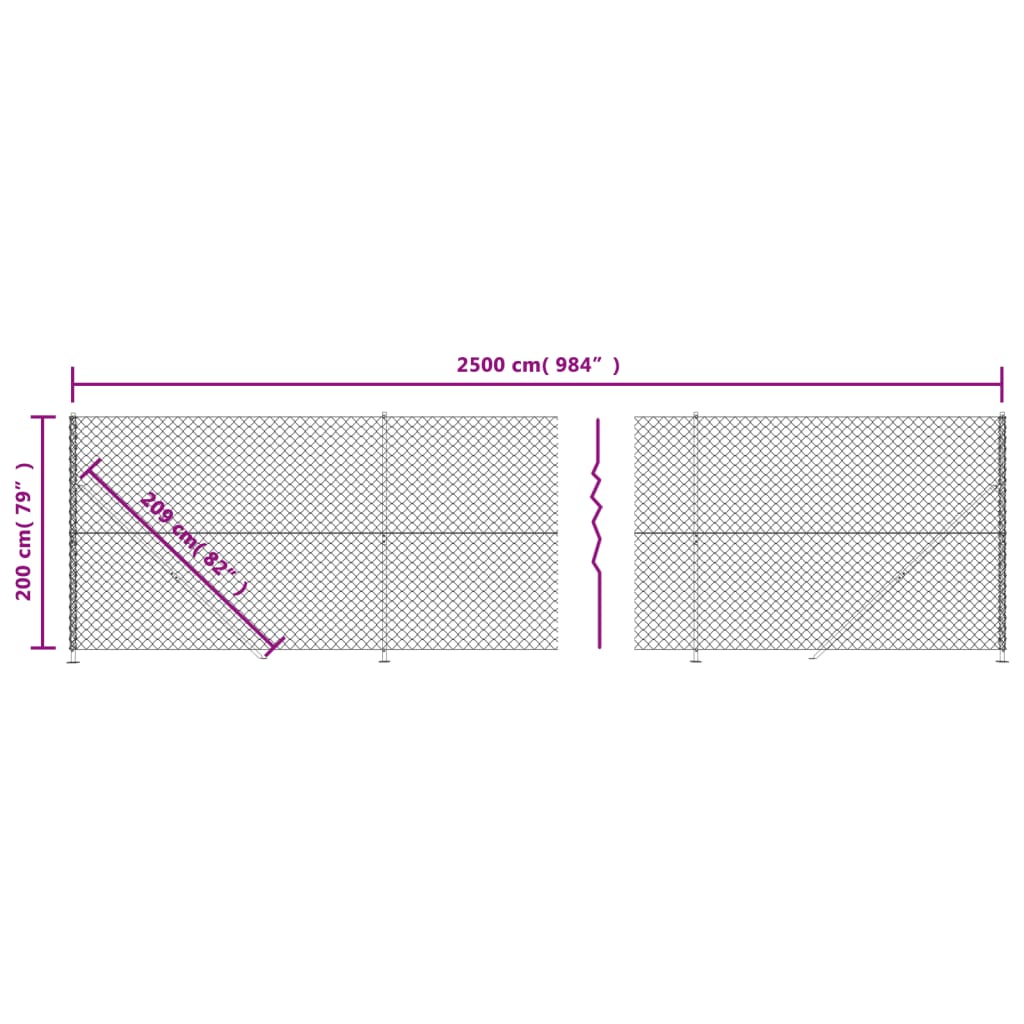 vidaXL Ogrodzenie z siatki, ze stopami słupków, antracytowe, 2x25 m