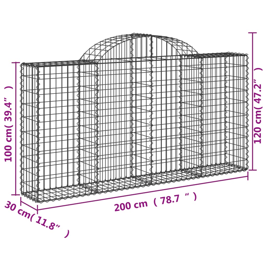 vidaXL Kosze gabionowe, 40 szt, 200x30x100/120cm, galwanizowane żelazo