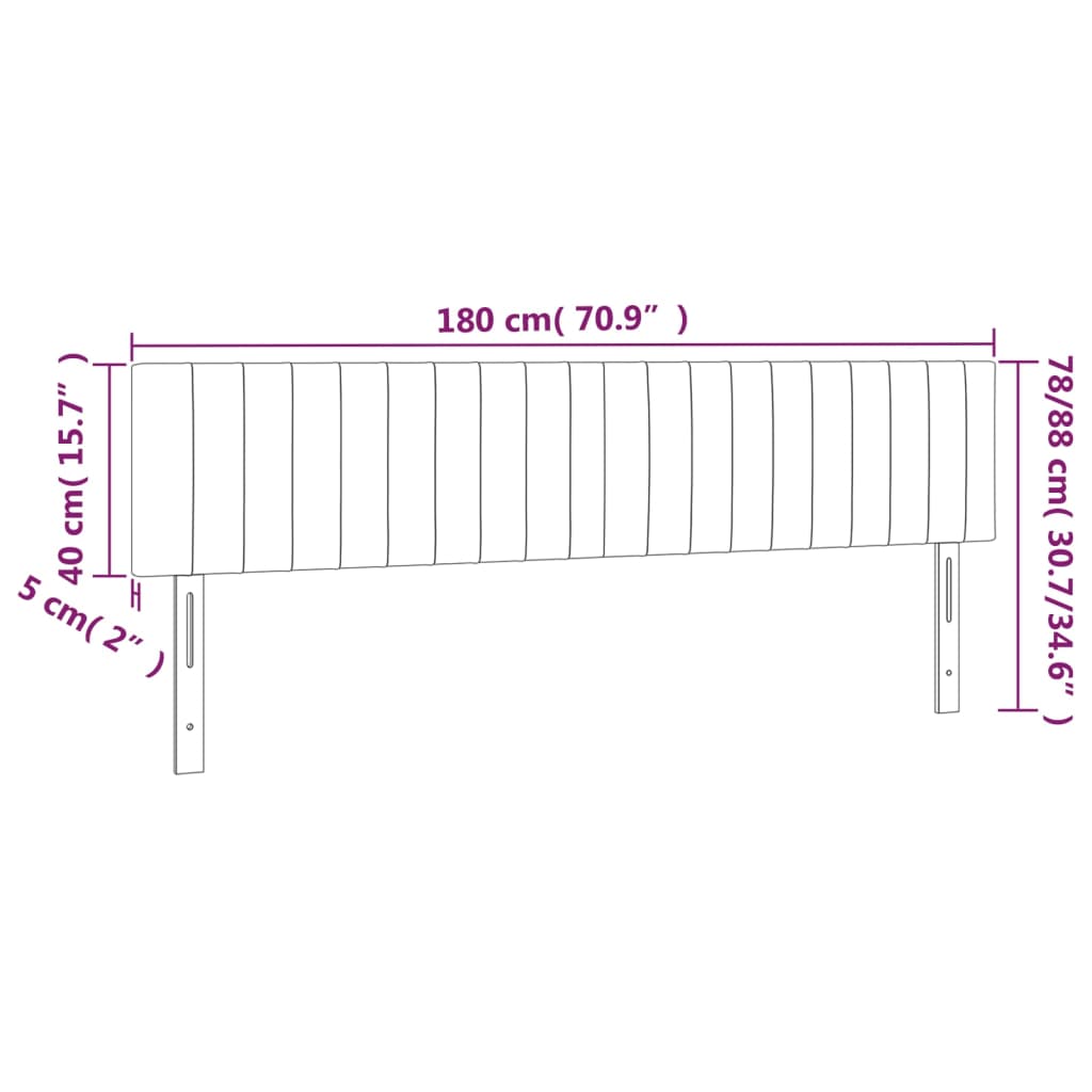 vidaXL Zagłówek do łóżka z LED, ciemnoszary, 180x5x78/88 cm, aksamit