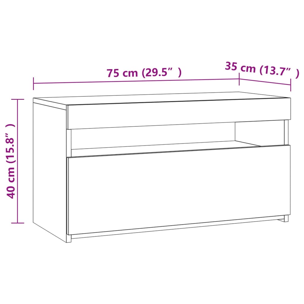 vidaXL Szafka TV z oświetleniem LED, dąb sonoma, 75x35x40 cm