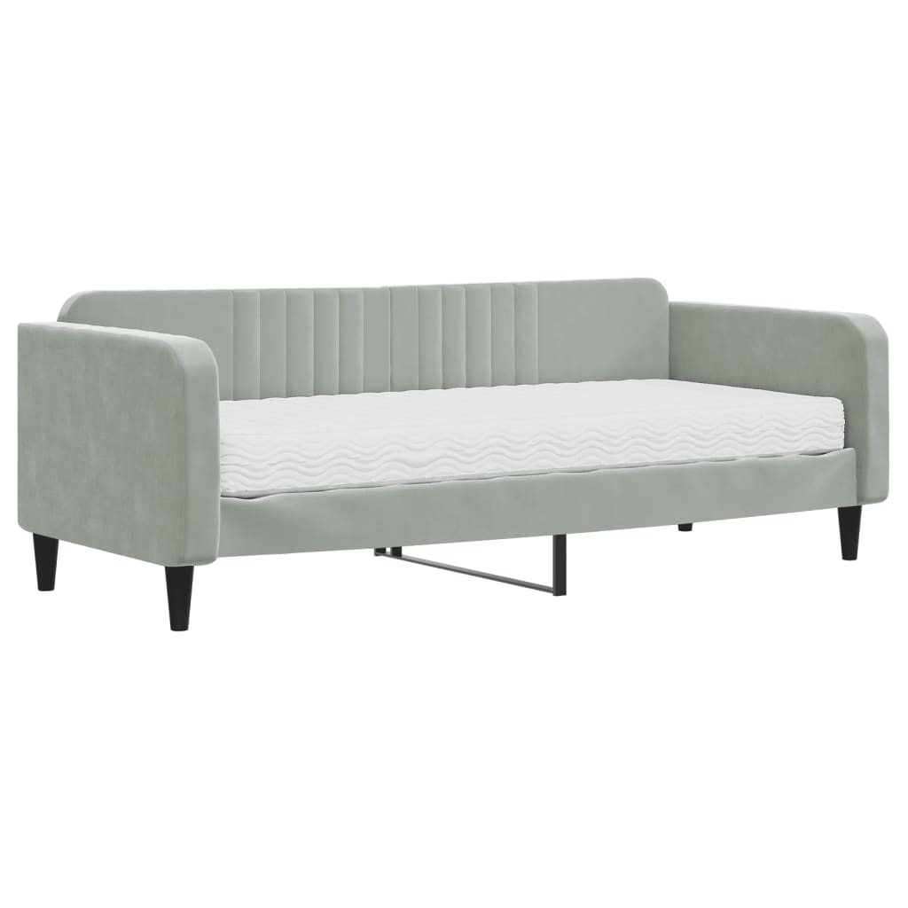 vidaXL Sofa z materacem do spania, jasnoszara, 90x200 cm, aksamit