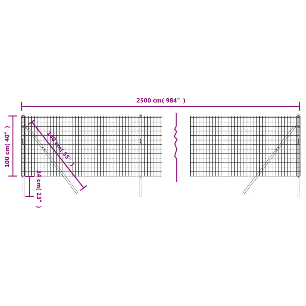 vidaXL Ogrodzenie z siatki drucianej, antracytowe, 1x25 m