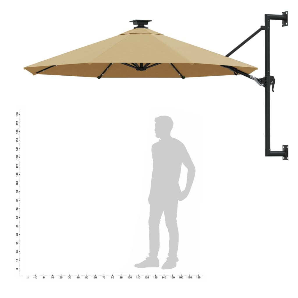 vidaXL Parasol ogrodowy z LED, ścienny, 300 cm, taupe