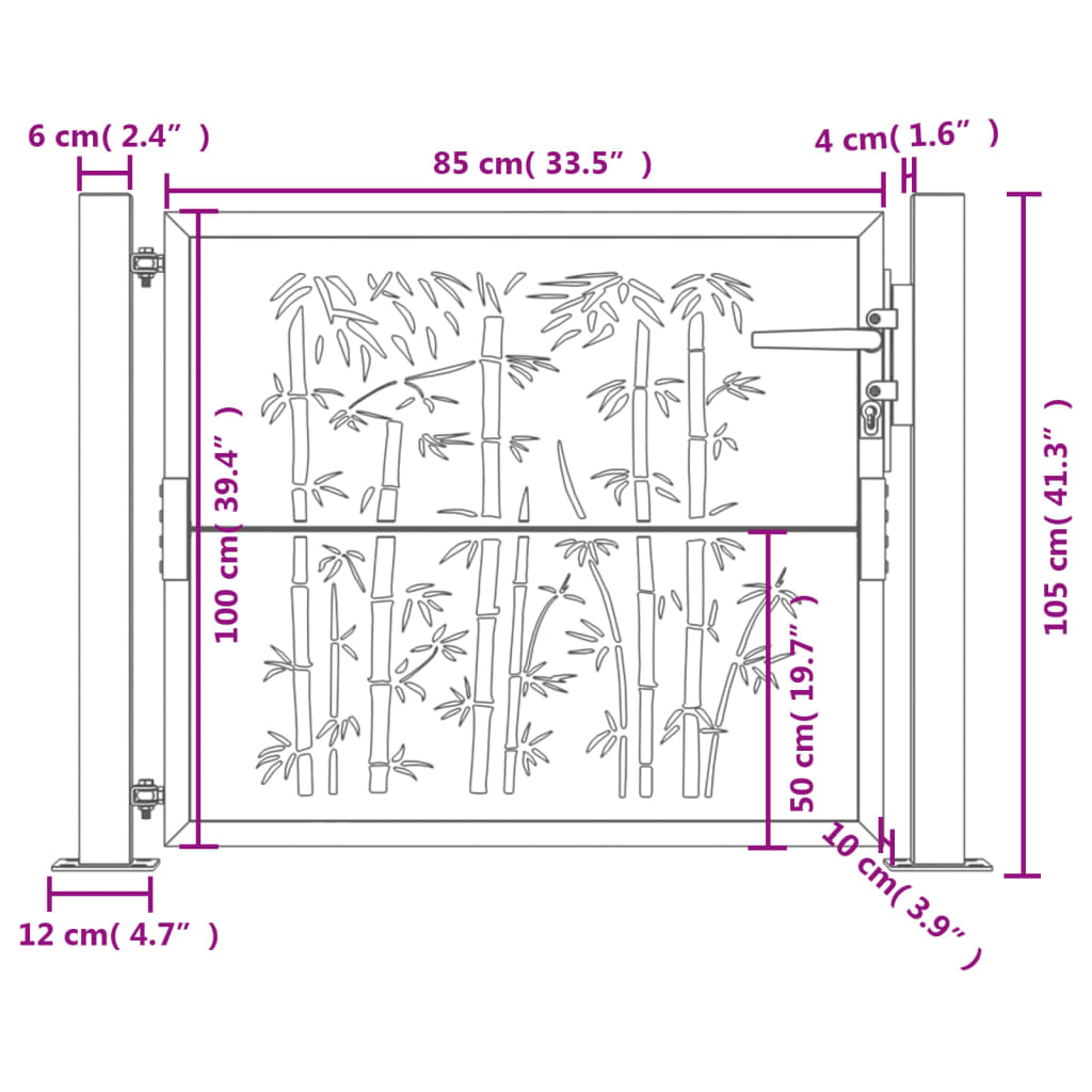 vidaXL Furtka ogrodowa, antracytowa, 105x105 cm, stal, motyw bambusa