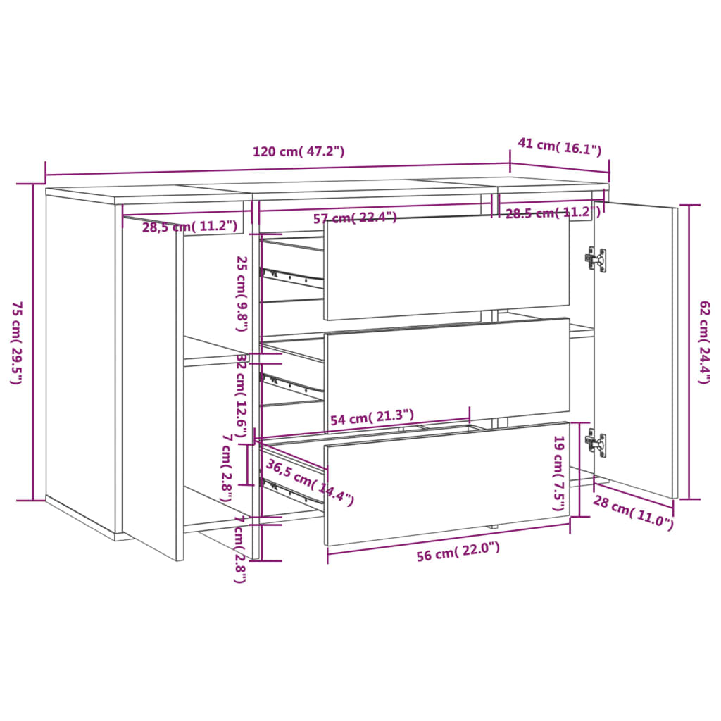 vidaXL Komoda z 3 szufladami, czarna, 120x41x75 cm