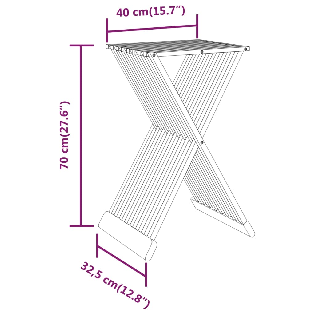 vidaXL Składany stołek, 40x32,5x70 cm, lite drewno tekowe