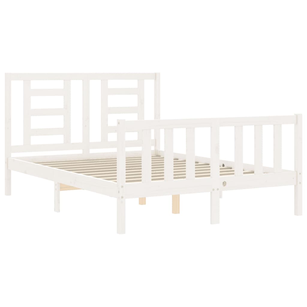 vidaXL Rama łóżka z wezgłowiem, biała, lite drewno