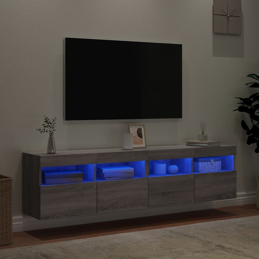 vidaXL Ścienne szafki TV z LED, 2 szt., szary dąb sonoma, 80x30x40 cm