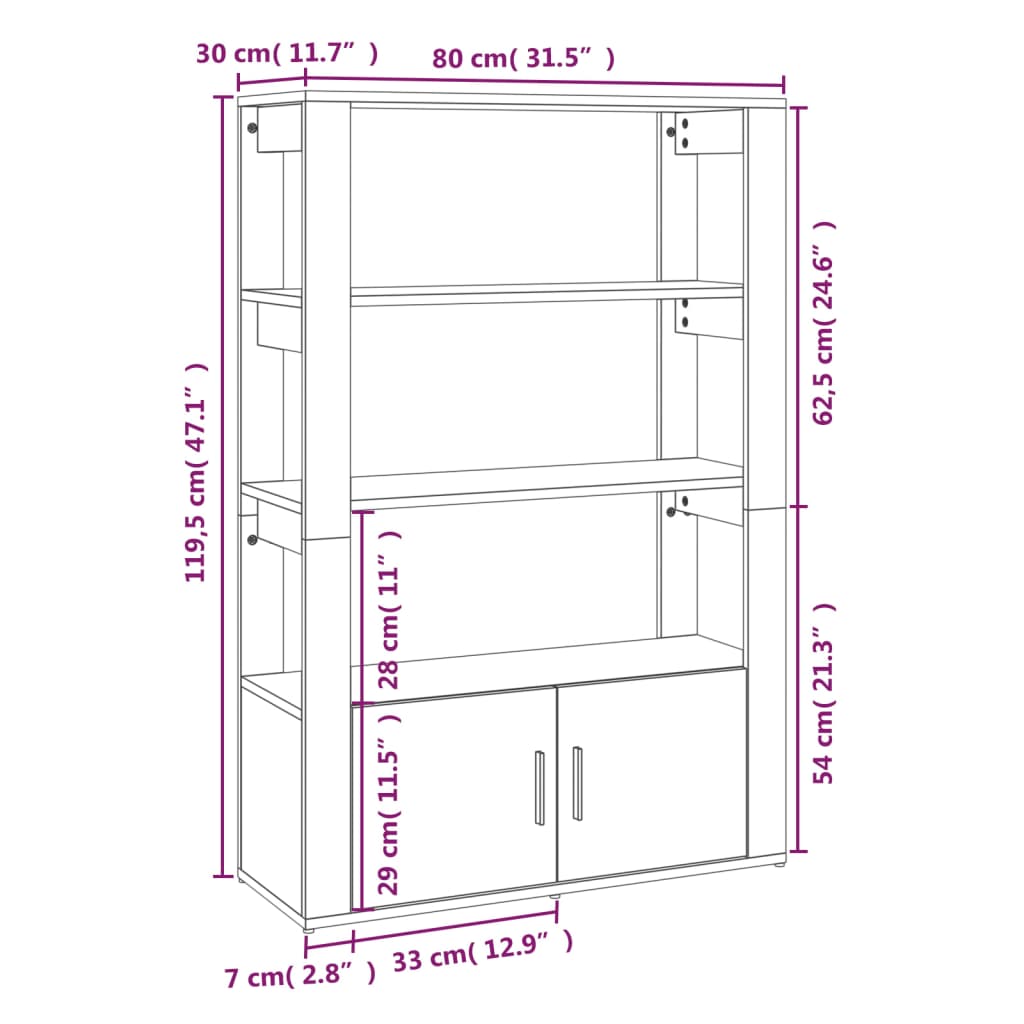 vidaXL Szafka, czarna, 80x30x119,5 cm, materiał drewnopochodny