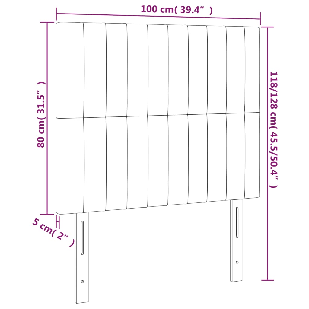 vidaXL Zagłówek do łóżka z LED, różowy, 100x5x118/128 cm, aksamit