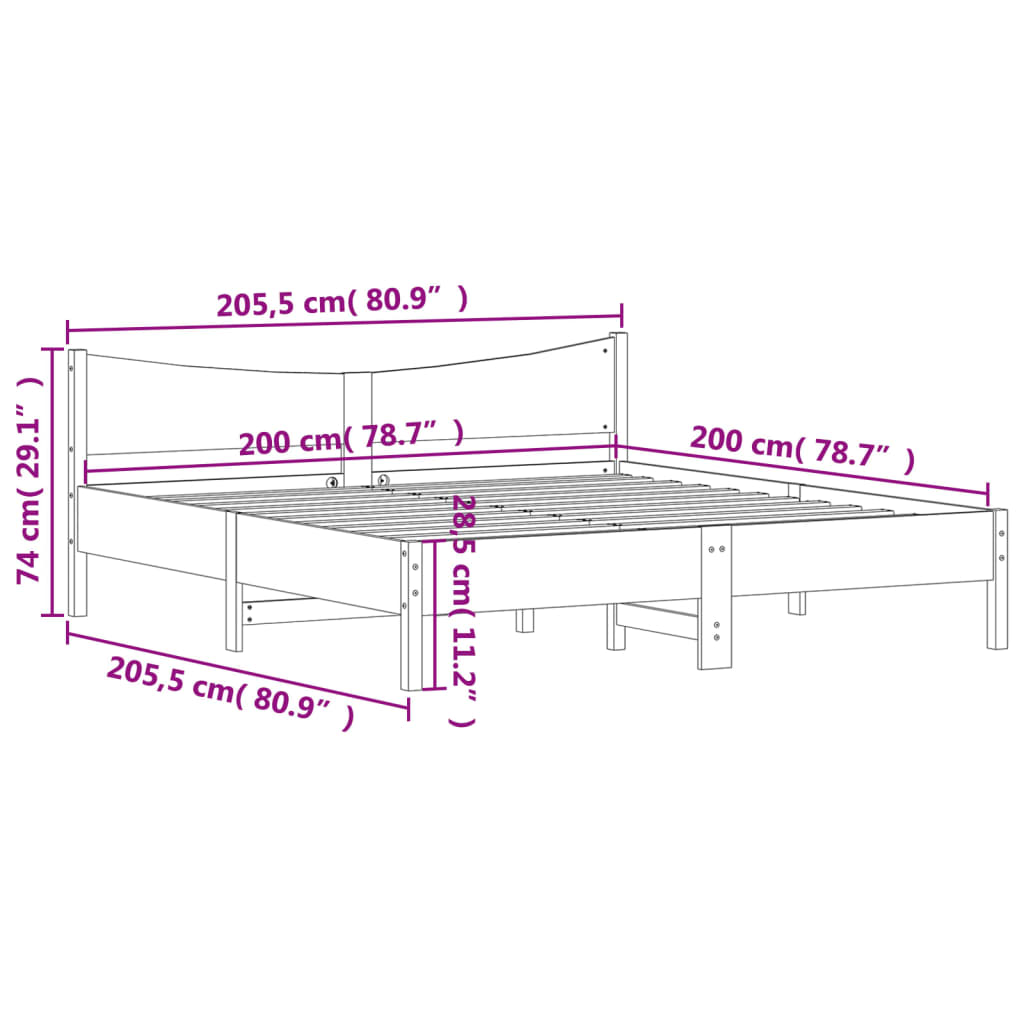 vidaXL Łóżko bez materaca, białe, 200x200 cm, lite drewno sosnowe