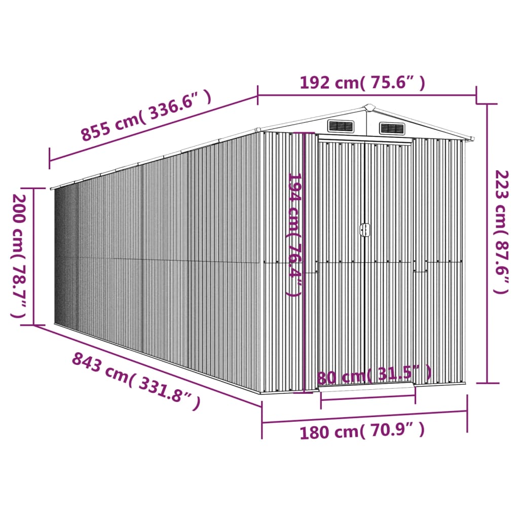 vidaXL Szopa ogrodowa, jasnobrązowa 192x855x223 cm, stal galwanizowana