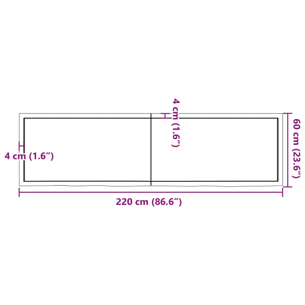 vidaXL Blat stołu, ciemnobrązowy, 220x60x(2-6) cm, lite drewno dębowe