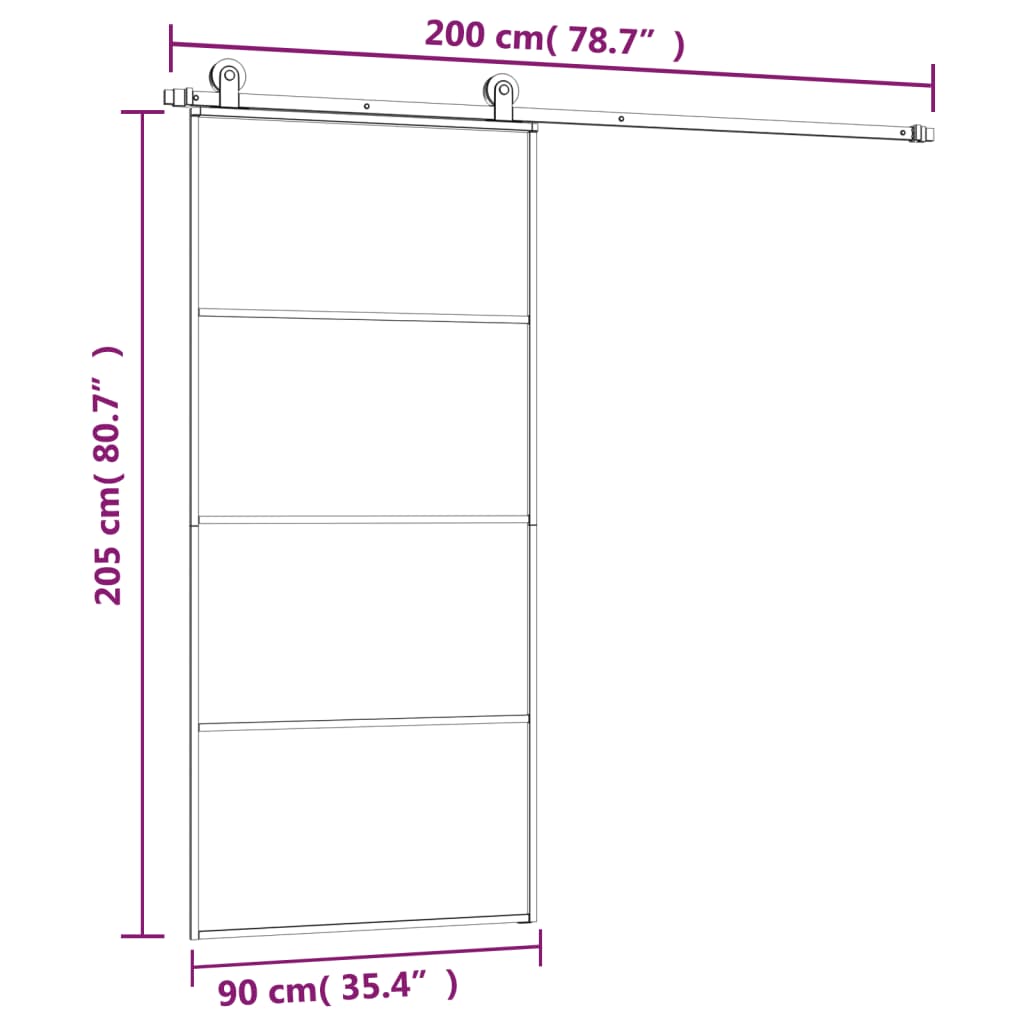 vidaXL Drzwi przesuwne z osprzętem, 90x205 cm, szkło ESG i aluminium