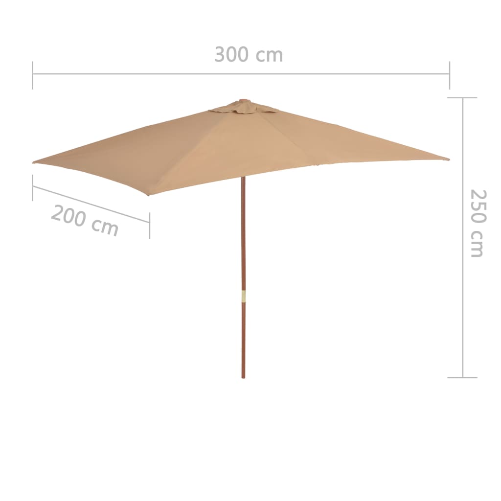 vidaXL Parasol ogrodowy na drewnianym słupku, 200x300 cm, taupe