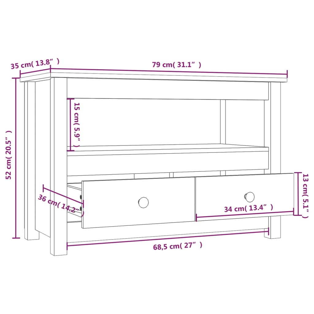 vidaXL Szafka pod telewizor, 79x35x52 cm, lite drewno sosnowe