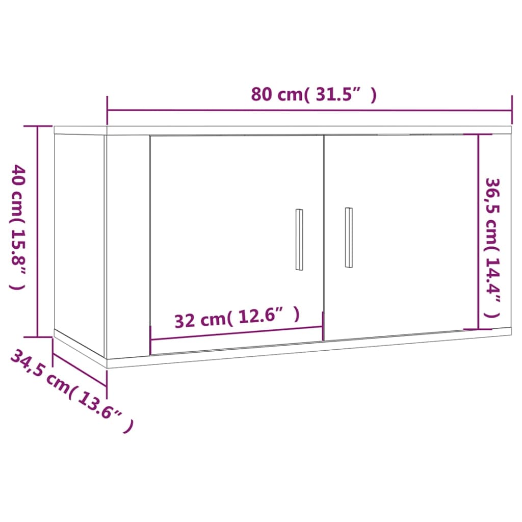 vidaXL Wiszące szafki TV, 2 szt., szarość betonu, 80x34,5x40 cm