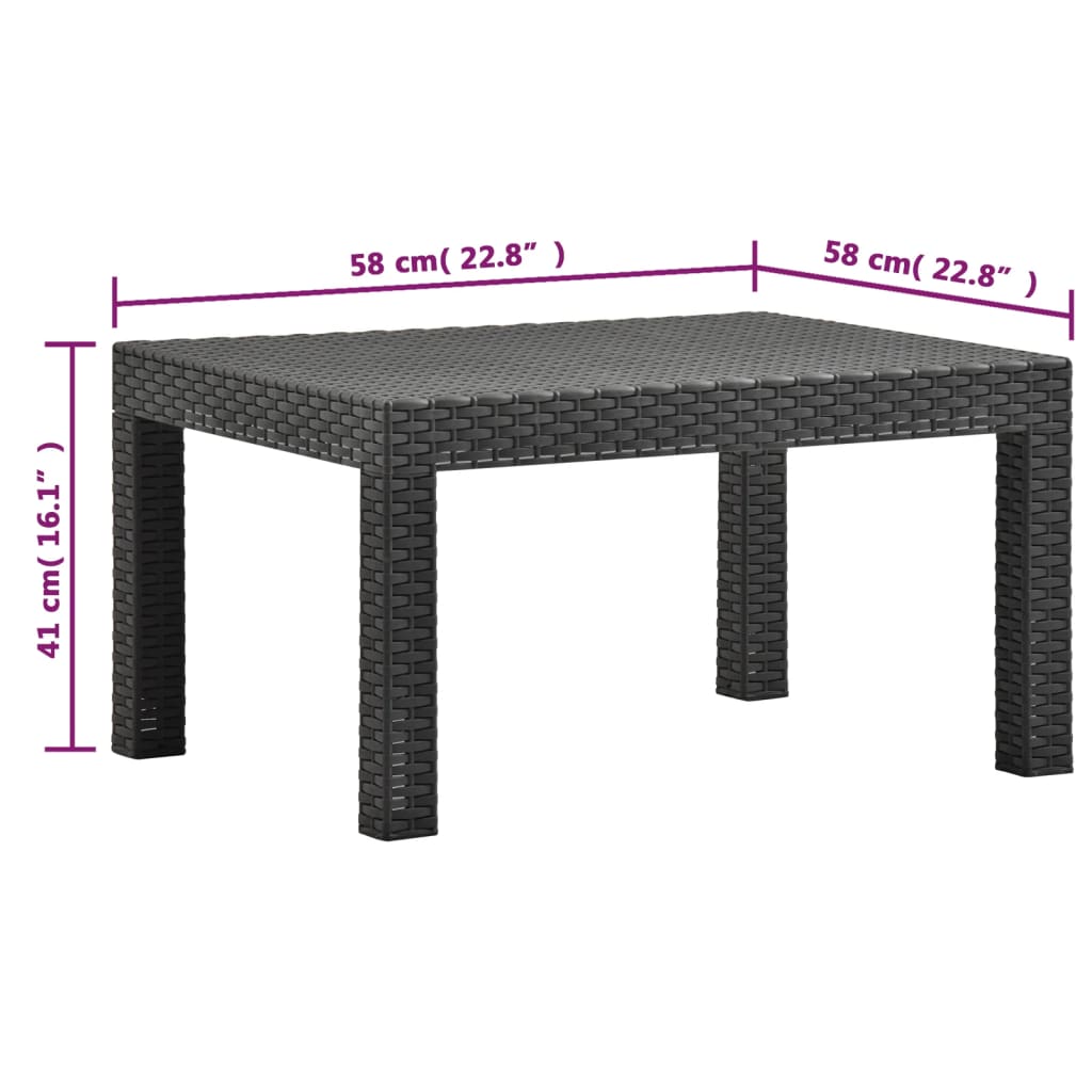 vidaXL 3-cz. zestaw wypoczynkowy, poduszki, rattan PP, antracyt