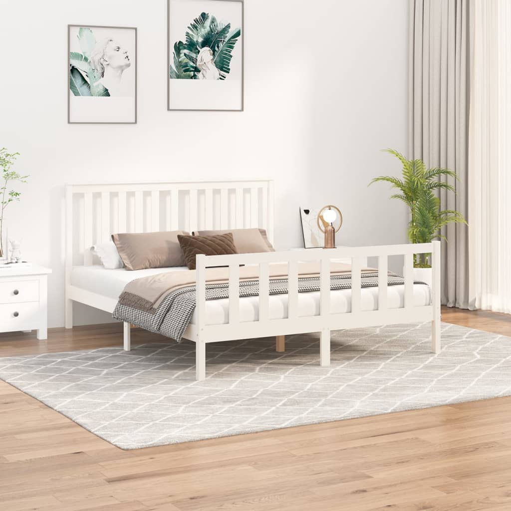 vidaXL Rama łóżka z wezgłowiem, biała, 150x200 cm, lite drewno sosnowe
