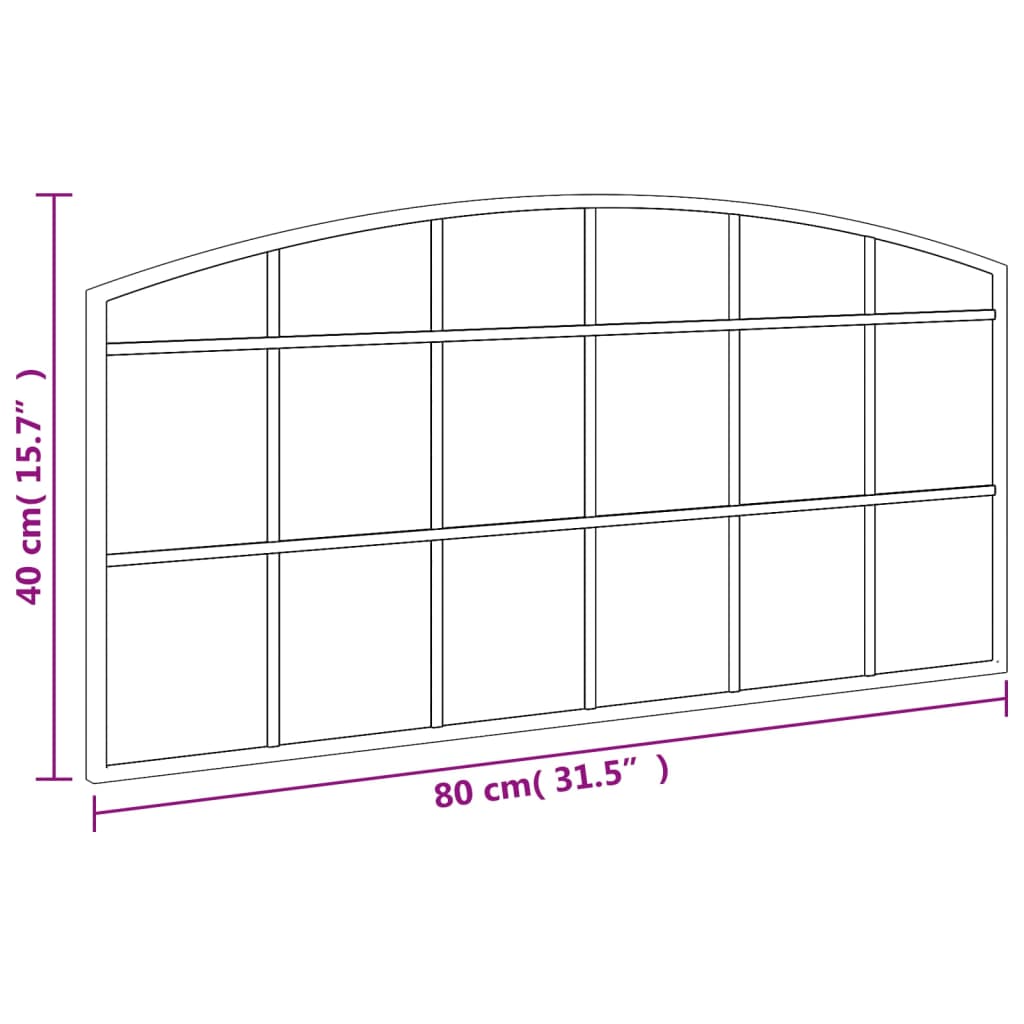 vidaXL Lustro ścienne, czarne, 80x40 cm, zakończone łukiem, żelazo