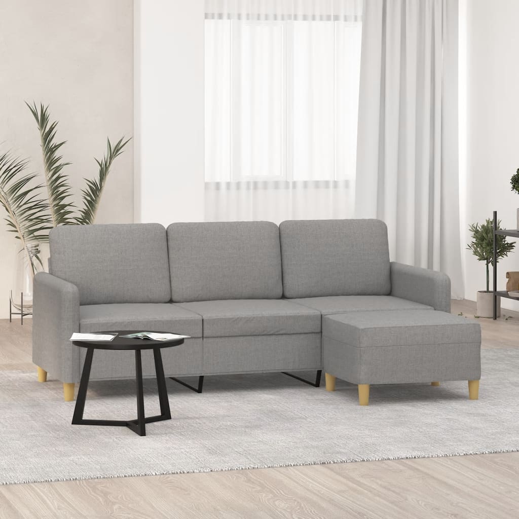 vidaXL 3-osobowa sofa z podnóżkiem, jasnoszara, 180 cm, tkaniną