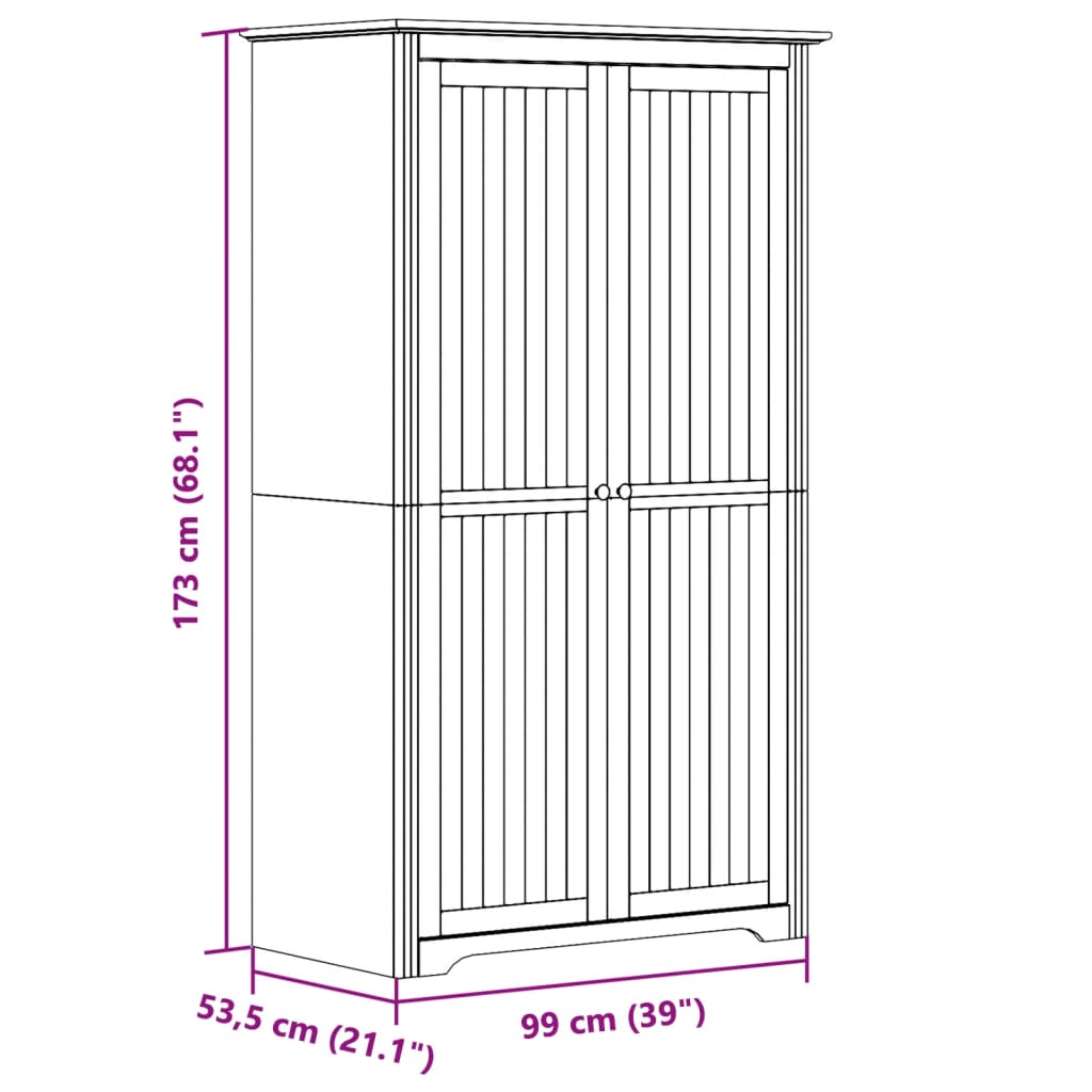 vidaXL Szafa BODO, biała, 99x53,5x173 cm, lite drewno sosnowe