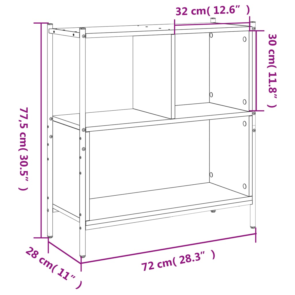 vidaXL Regał, czarny, 72x28x77,5 cm, materiał drewnopochodny