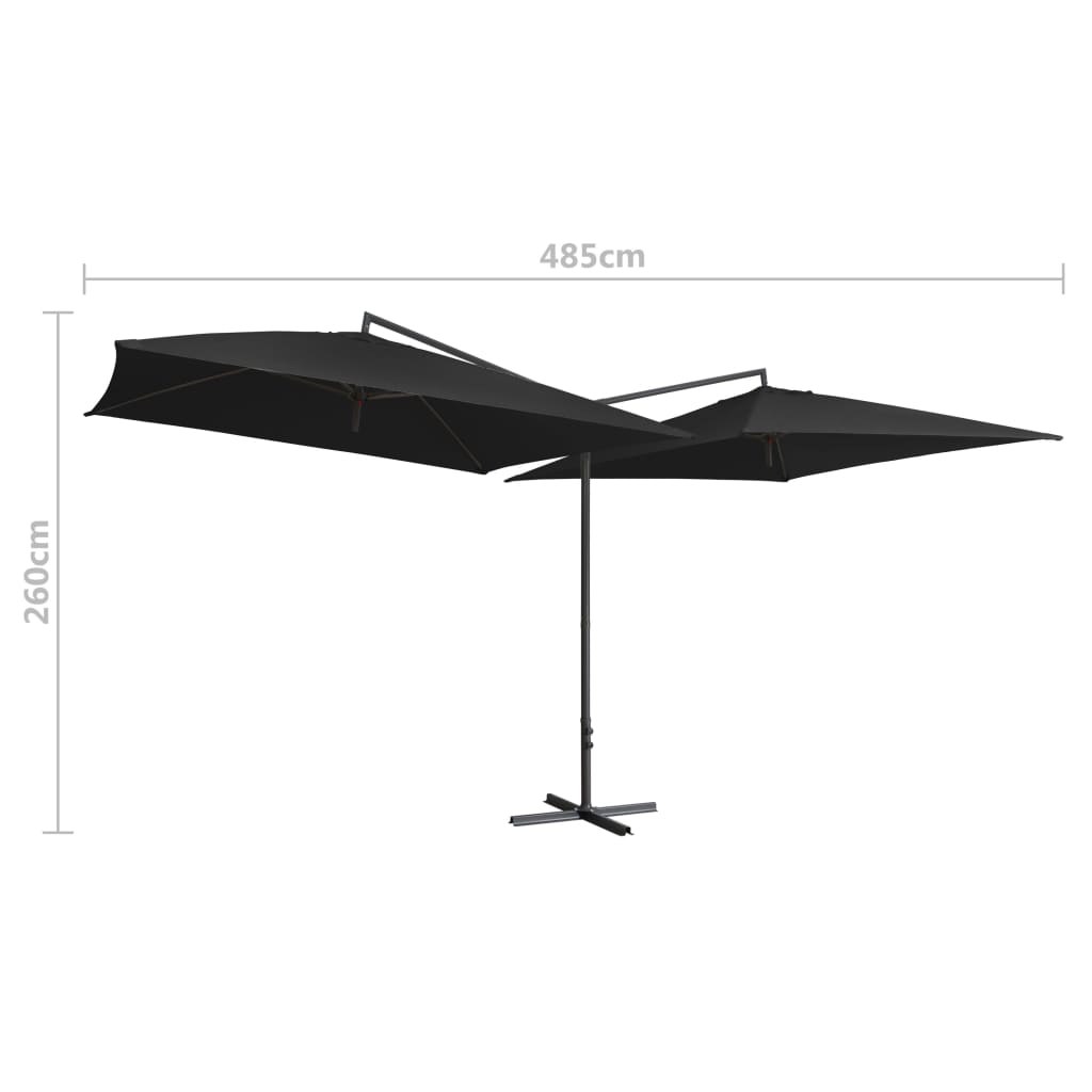 vidaXL Podwójny parasol na stalowym słupku, 250 x 250 cm, czarny