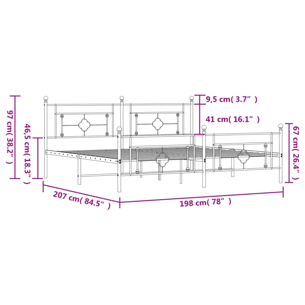 vidaXL Metalowa rama łóżka z wezgłowiem i zanóżkiem, biała, 193x203 cm