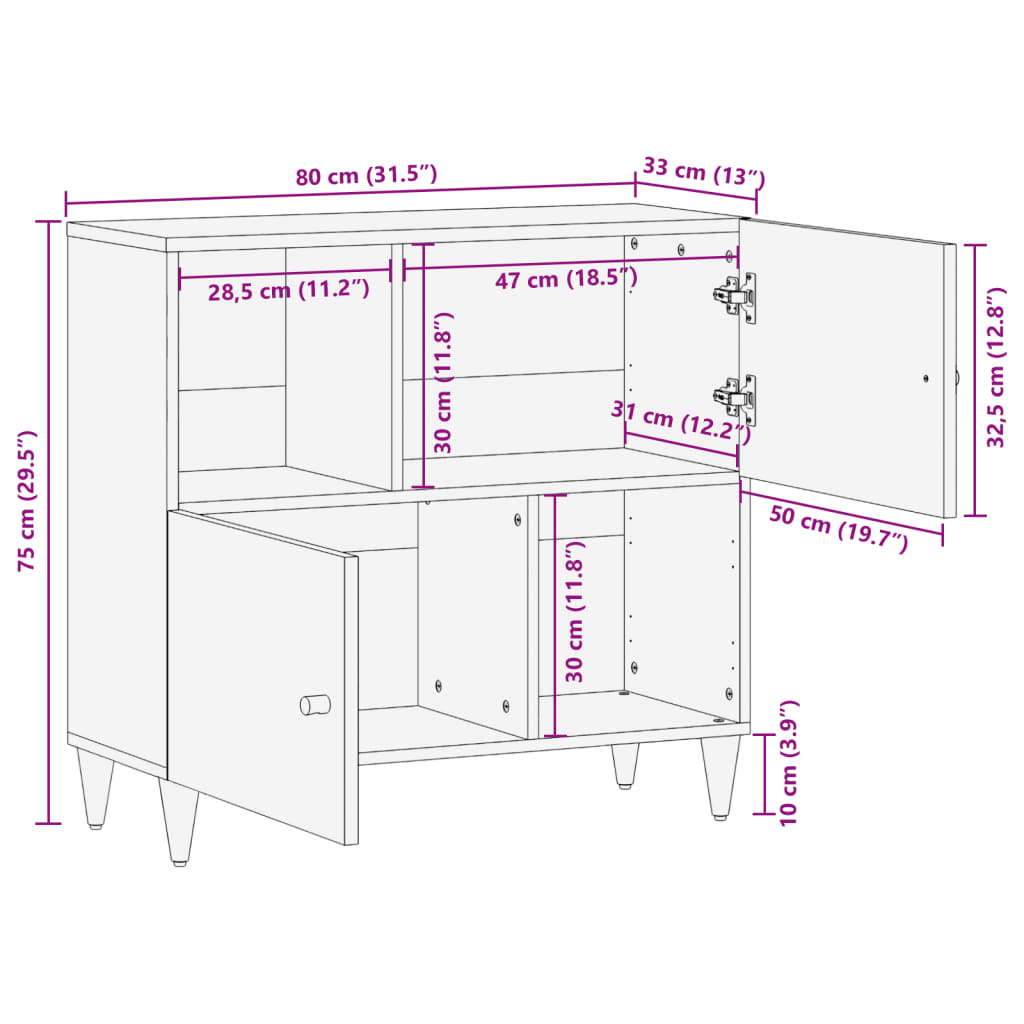 vidaXL Szafka, 80x33x75 cm, lite drewno mango