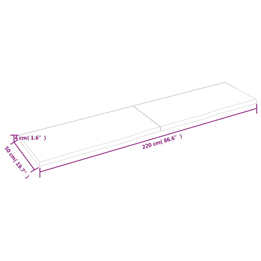 vidaXL Blat stołu, 220x50x(2-4) cm, surowe lite drewno dębowe