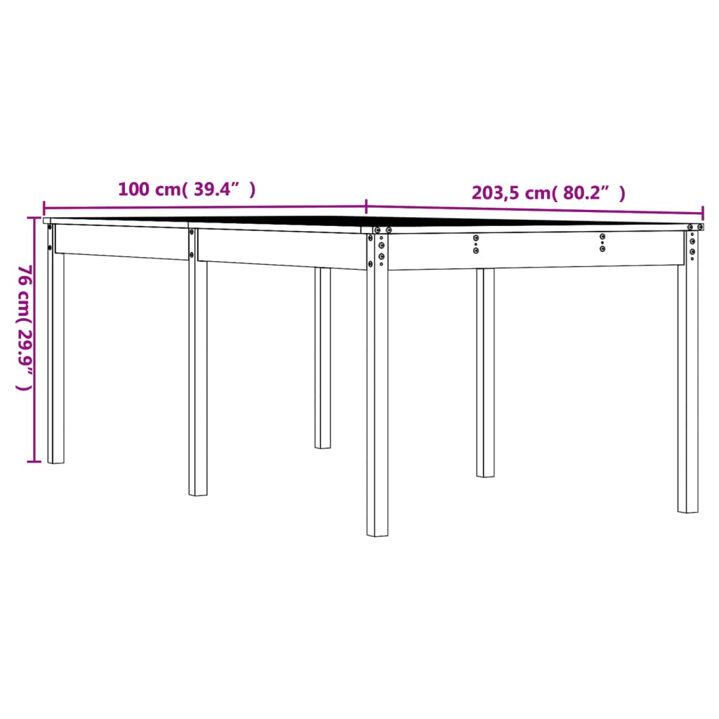 vidaXL Stół ogrodowy, 203,5x100x76 cm, lite drewno sosnowe