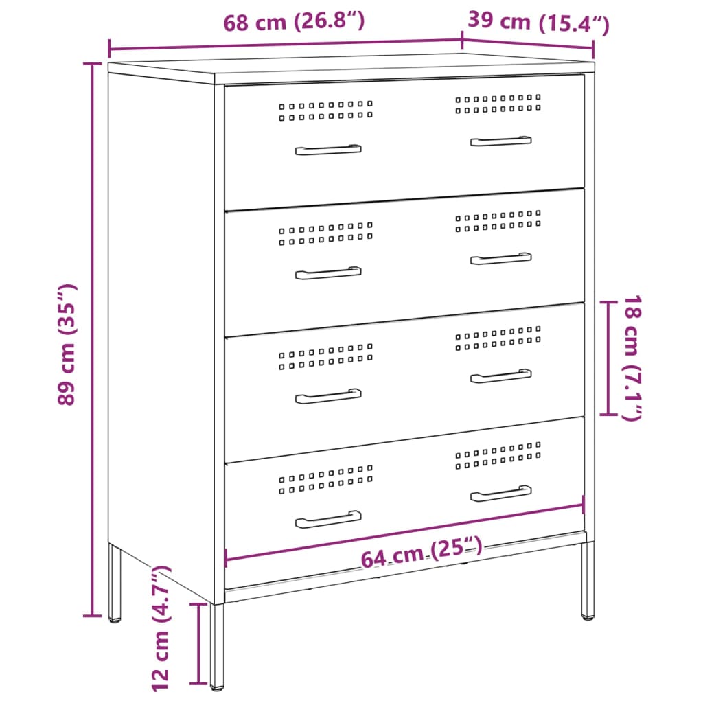 vidaXL Szafka, oliwkowa, 68x39x89 cm, stal