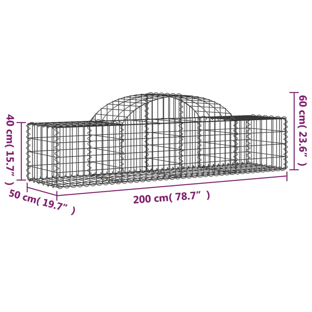 vidaXL Kosze gabionowe, 5 szt, 200x50x40/60 cm, galwanizowane żelazo