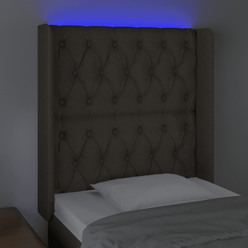 vidaXL Zagłówek do łóżka z LED, taupe, 83x16x118/128 cm, tkanina