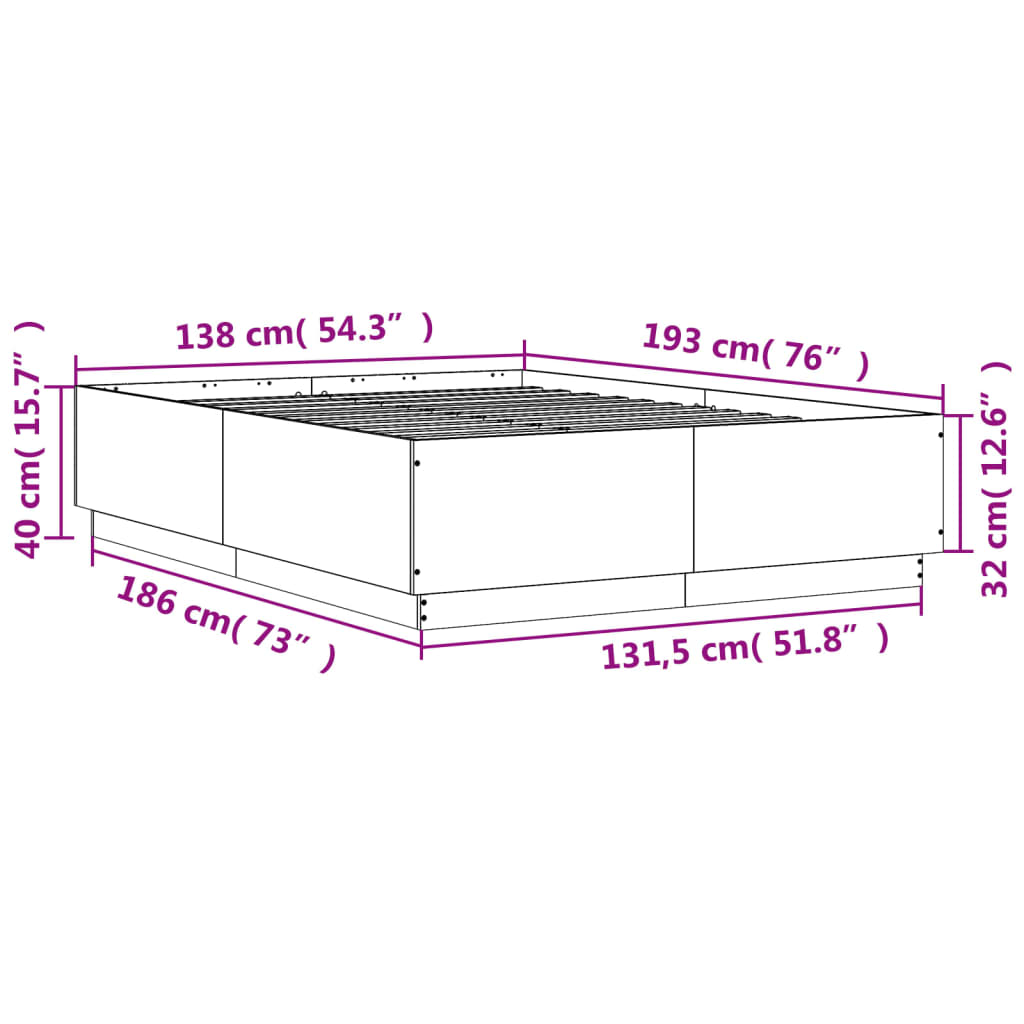 vidaXL Rama łóżka z LED, brązowy dąb, 135x190 cm