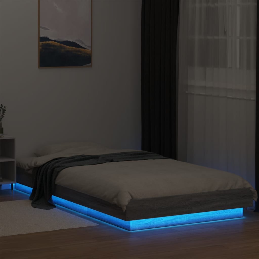 vidaXL Rama łóżka z LED, szary dąb sonoma, 100x200 cm