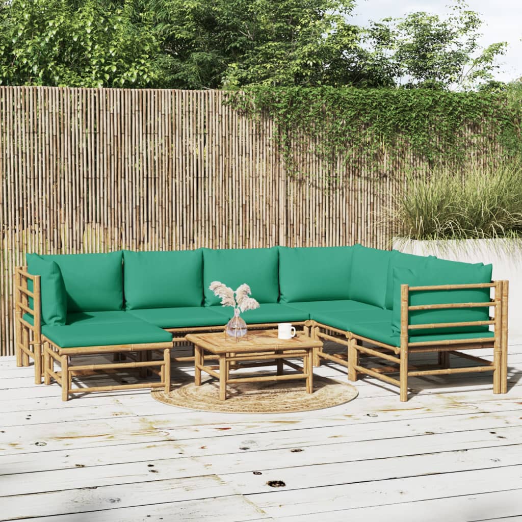 vidaXL 9-cz. zestaw mebli do ogrodu, zielone poduszki, bambusowy