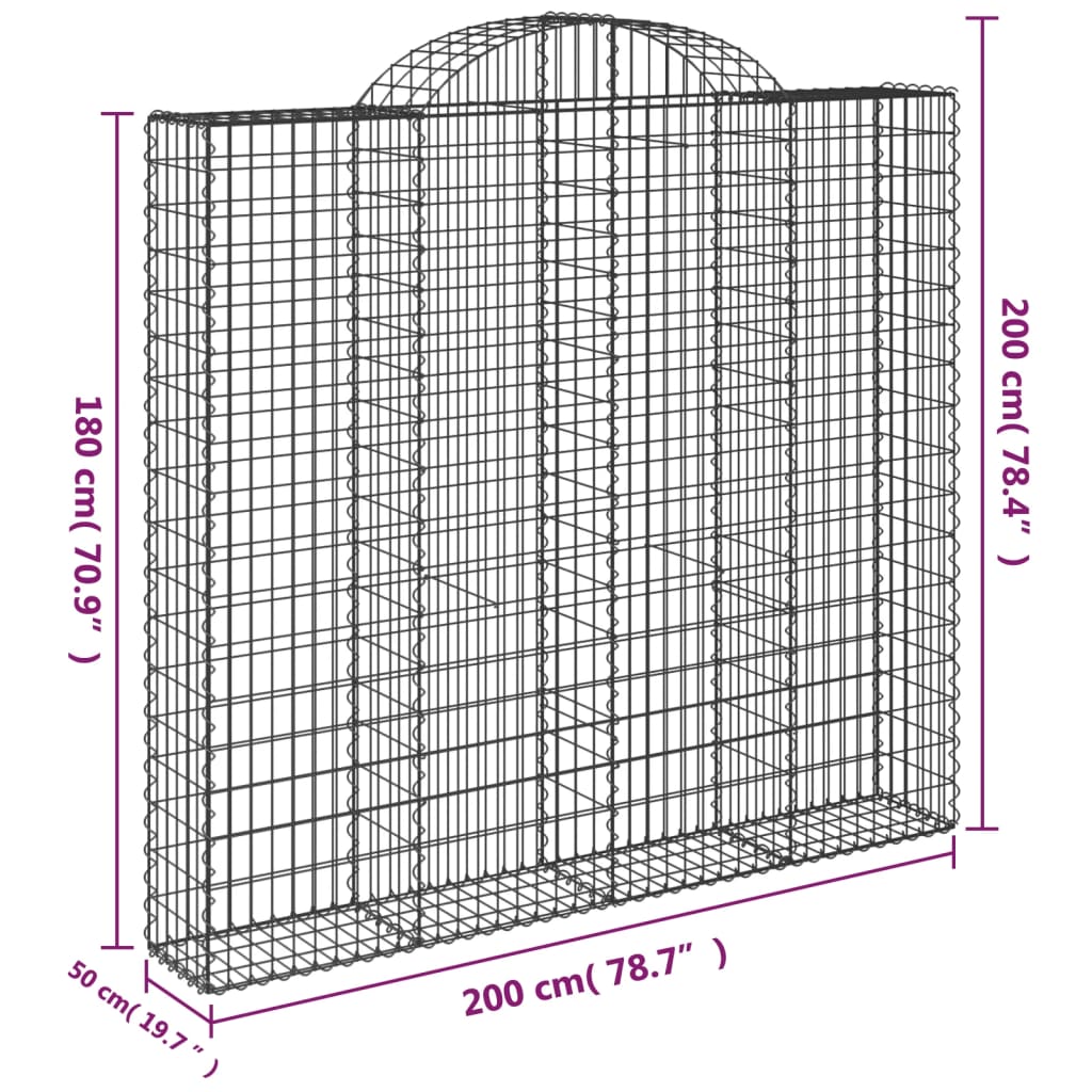 vidaXL Kosze gabionowe, 9 szt, 200x50x180/200 cm, galwanizowane żelazo