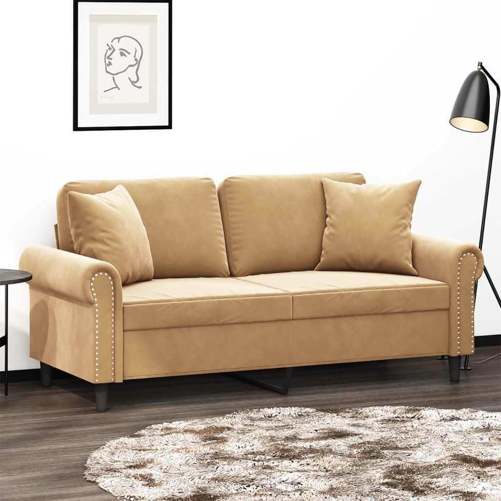 vidaXL 2-osobowa sofa z poduszkami, brązowa, 140 cm, aksamit